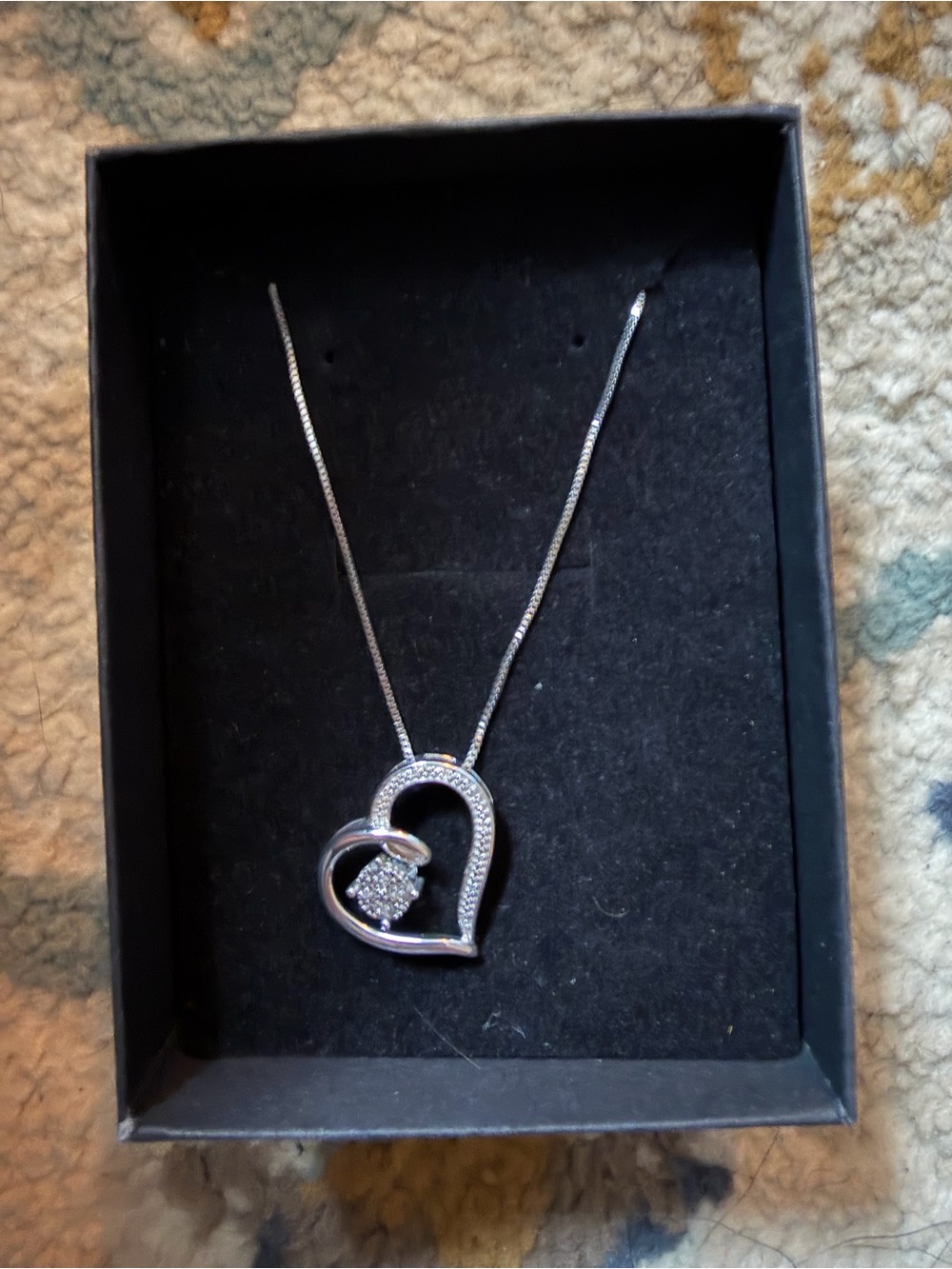 Kay Jewelers Silver Heart Pendant Necklace with Pavé Accent